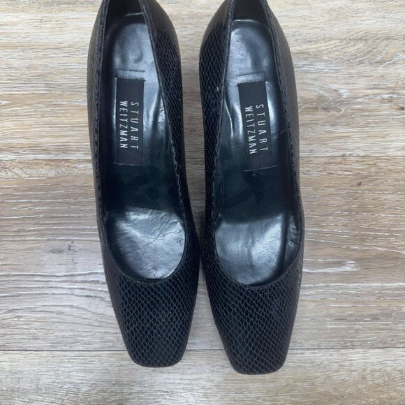 Stuart Weitzman Black patent Leather Snake Skin Embossed Heels Women's Size 7.5 - Picture 2 of 7
